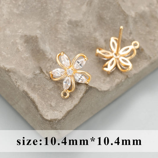 PS006 - Zircon Multi Petal Flower Stud (18K Gold) - ClartStudios - Polymer clay Jewellery