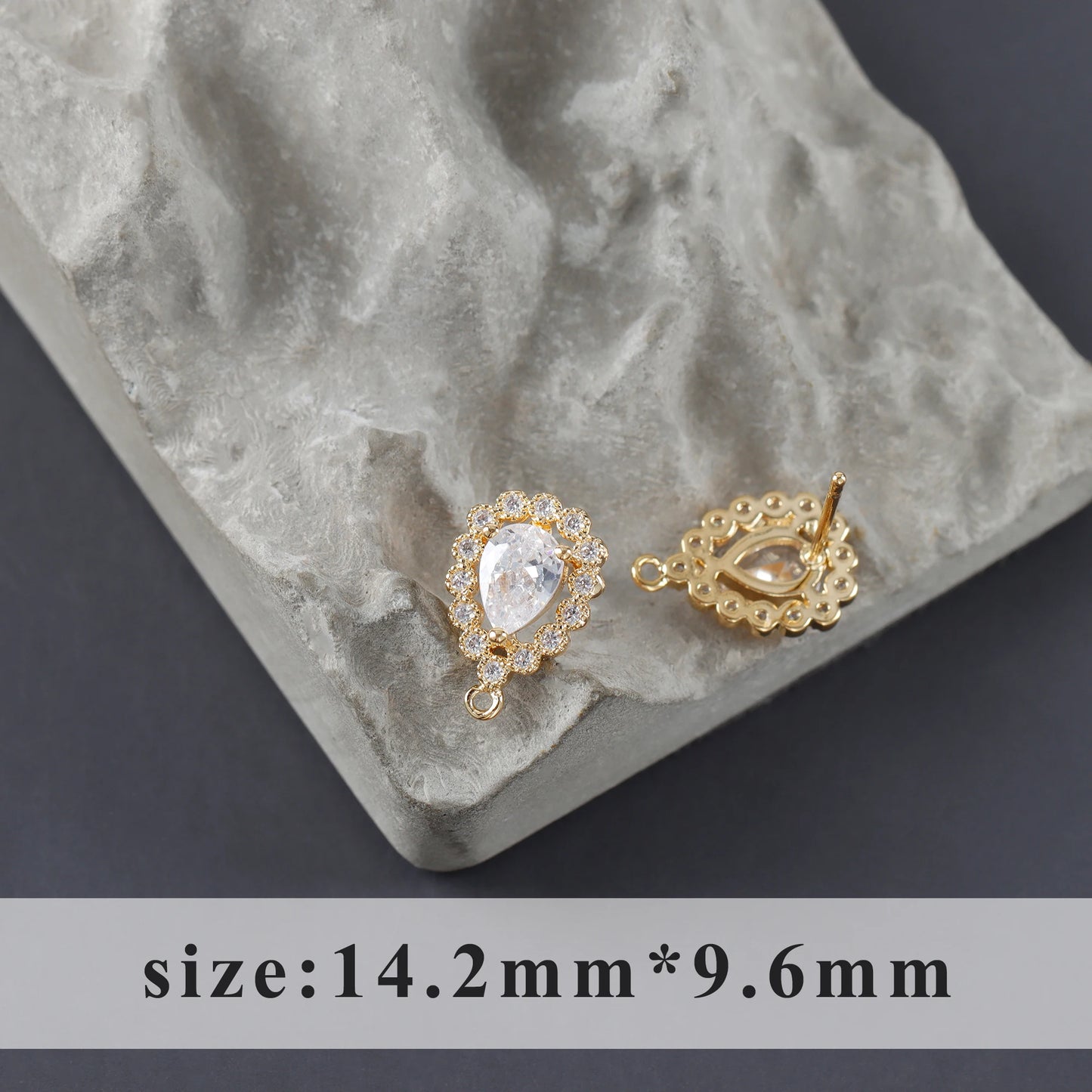 PS003 - Zircon Drop Motif Stud (18K Gold) - ClartStudios - Polymer clay Jewellery