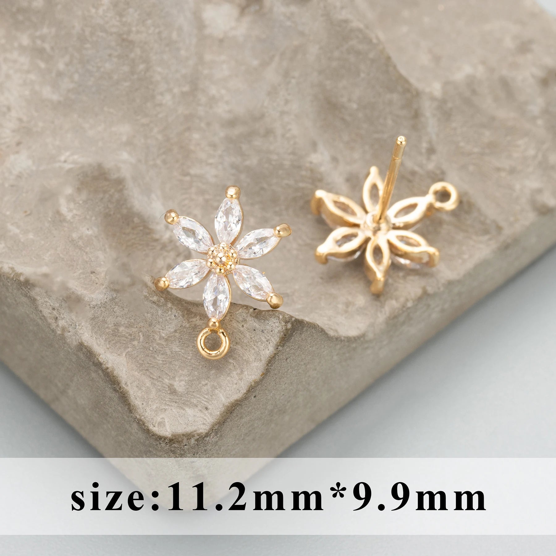 PS008 - Zircon Daisy Flower Stud (18K Gold) - ClartStudios - Polymer clay Jewellery