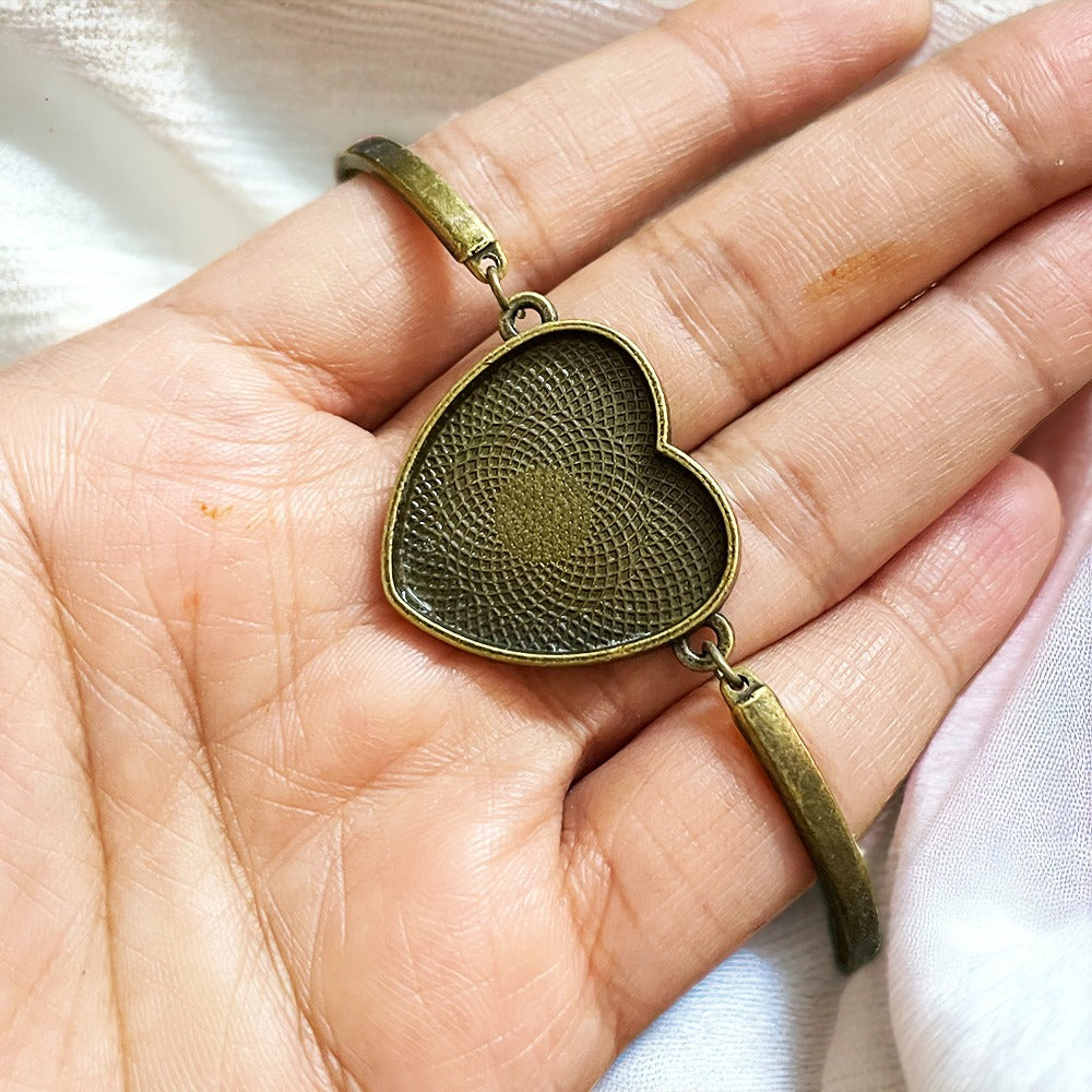 Heart Antique Bronze Bracelet Bezel - ClartStudios - Polymer clay Jewellery
