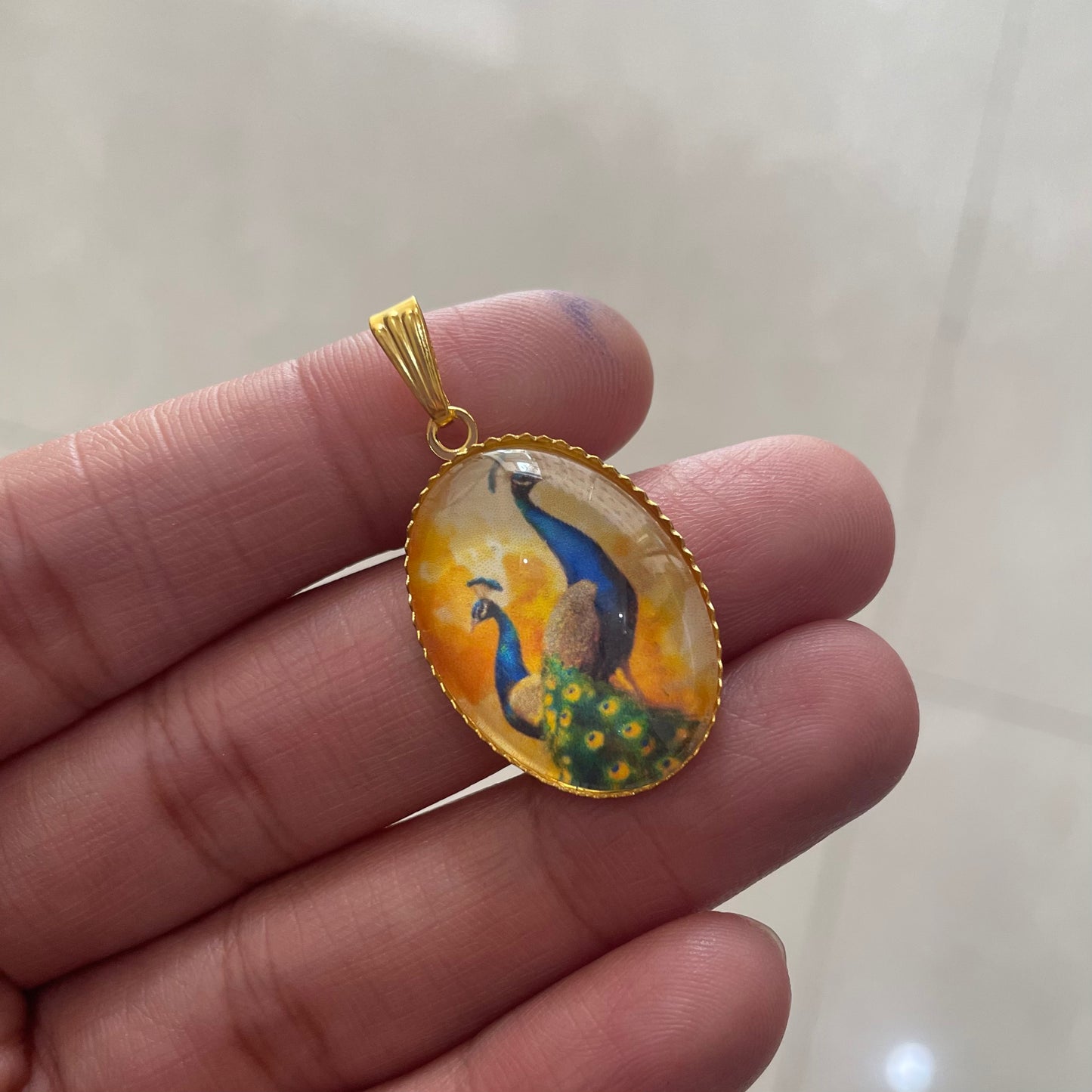 NG02 - Peacock Flowers Pendant / Charm (1pc) - ClartStudios - Polymer clay Jewellery