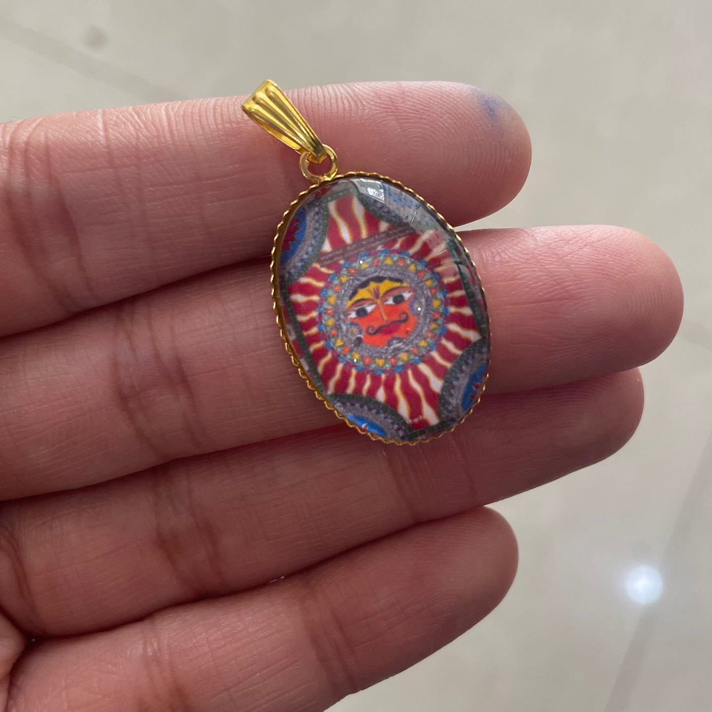 NG03 - Sun God Abstract Painitng Pendant / Charm (1pc) - ClartStudios - Polymer clay Jewellery