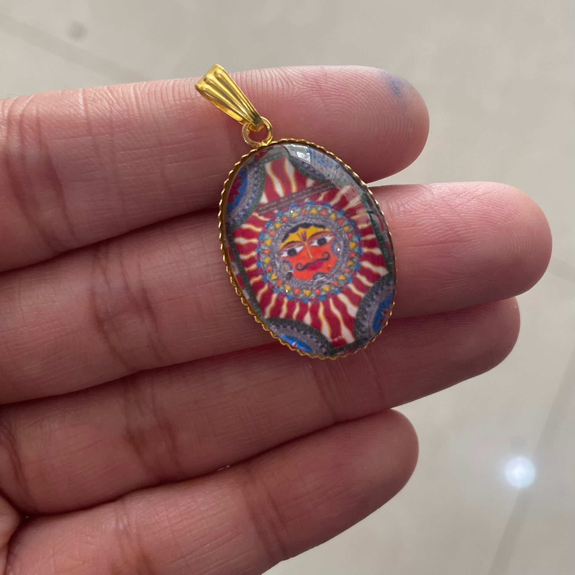 NG03 - Sun God Abstract Painitng Pendant / Charm (1pc) - ClartStudios - Polymer clay Jewellery