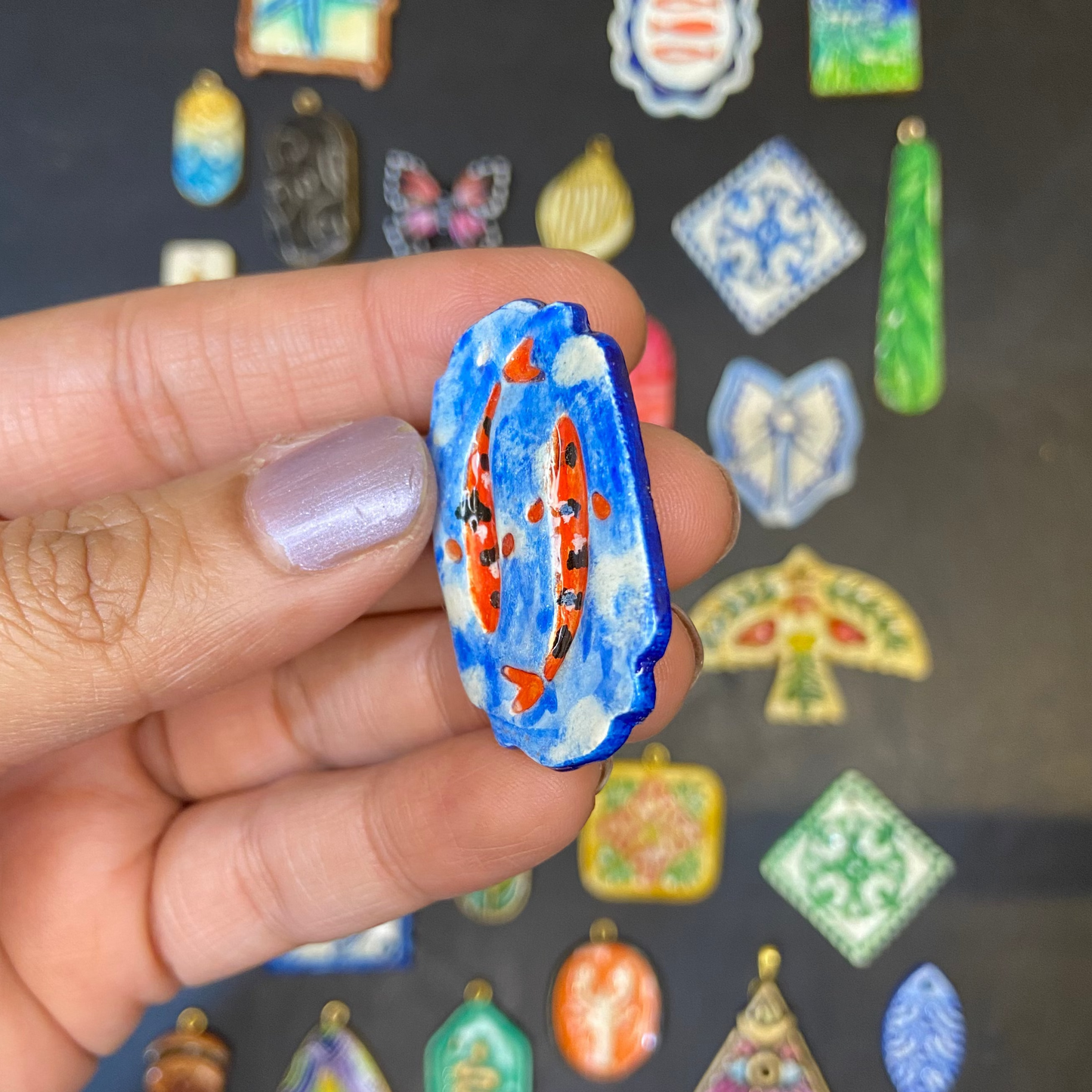 CN 02 - Koi Pond - Handmade Clay Charm - ClartStudios - Polymer clay Jewellery