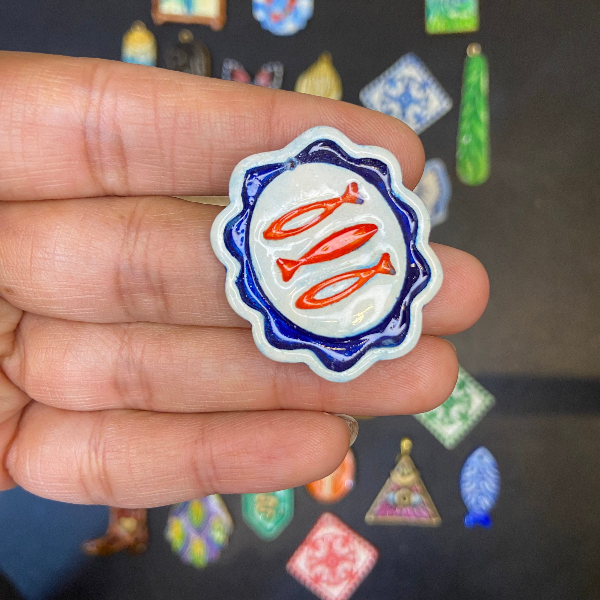 CN 03 - Fish Stamp - Handmade Clay Charm - ClartStudios - Polymer clay Jewellery