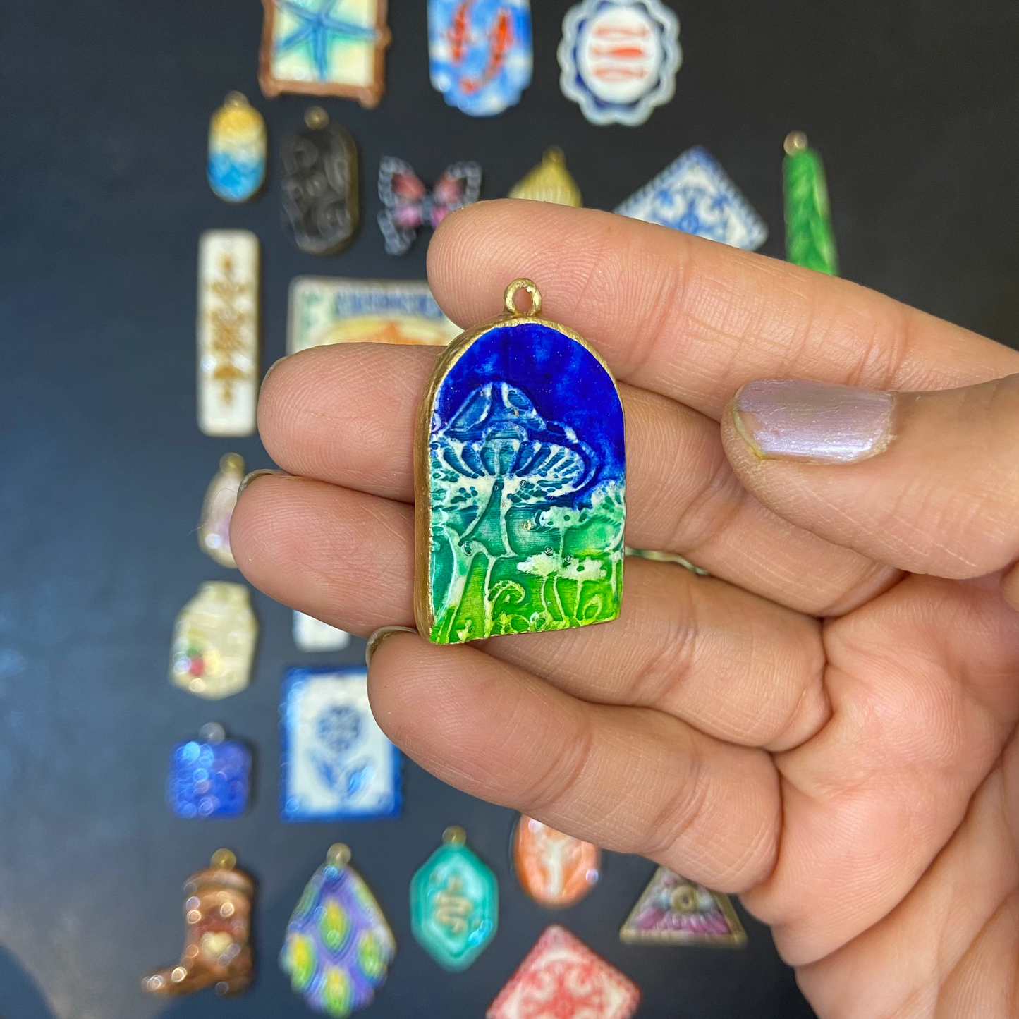 CN 04 - Mushroom Forest  - Handmade Clay Charm - ClartStudios - Polymer clay Jewellery