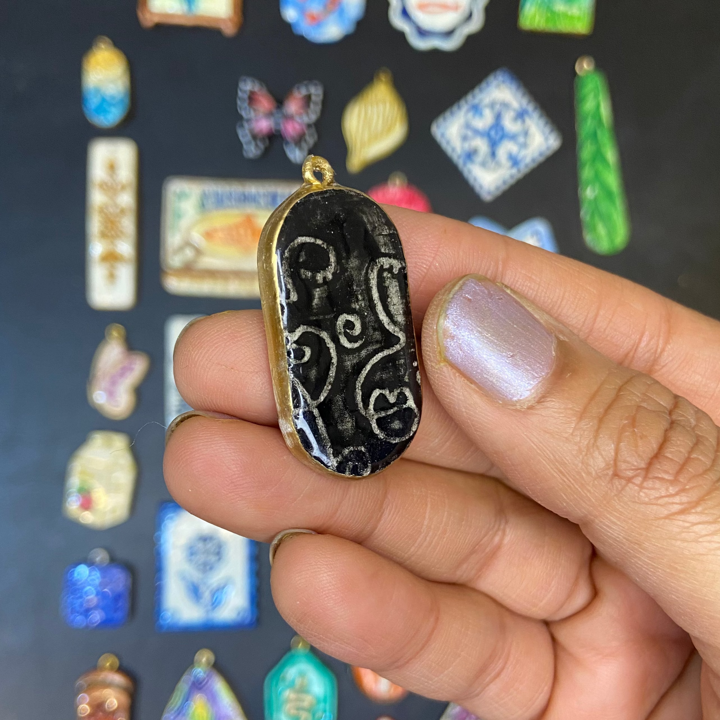 CN 06 - Boho Faces  - Handmade Clay Charm - ClartStudios - Polymer clay Jewellery