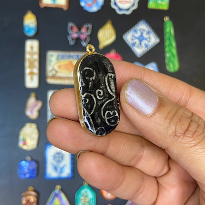 CN 06 - Boho Faces  - Handmade Clay Charm - ClartStudios - Polymer clay Jewellery