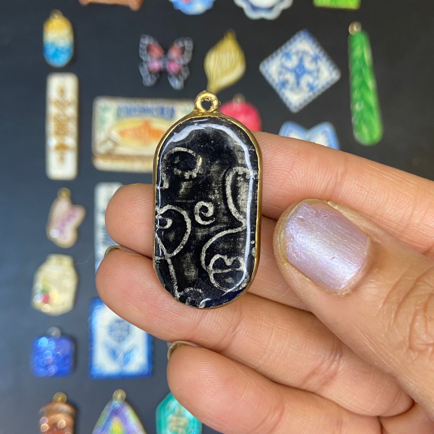 CN 06 - Boho Faces  - Handmade Clay Charm - ClartStudios - Polymer clay Jewellery