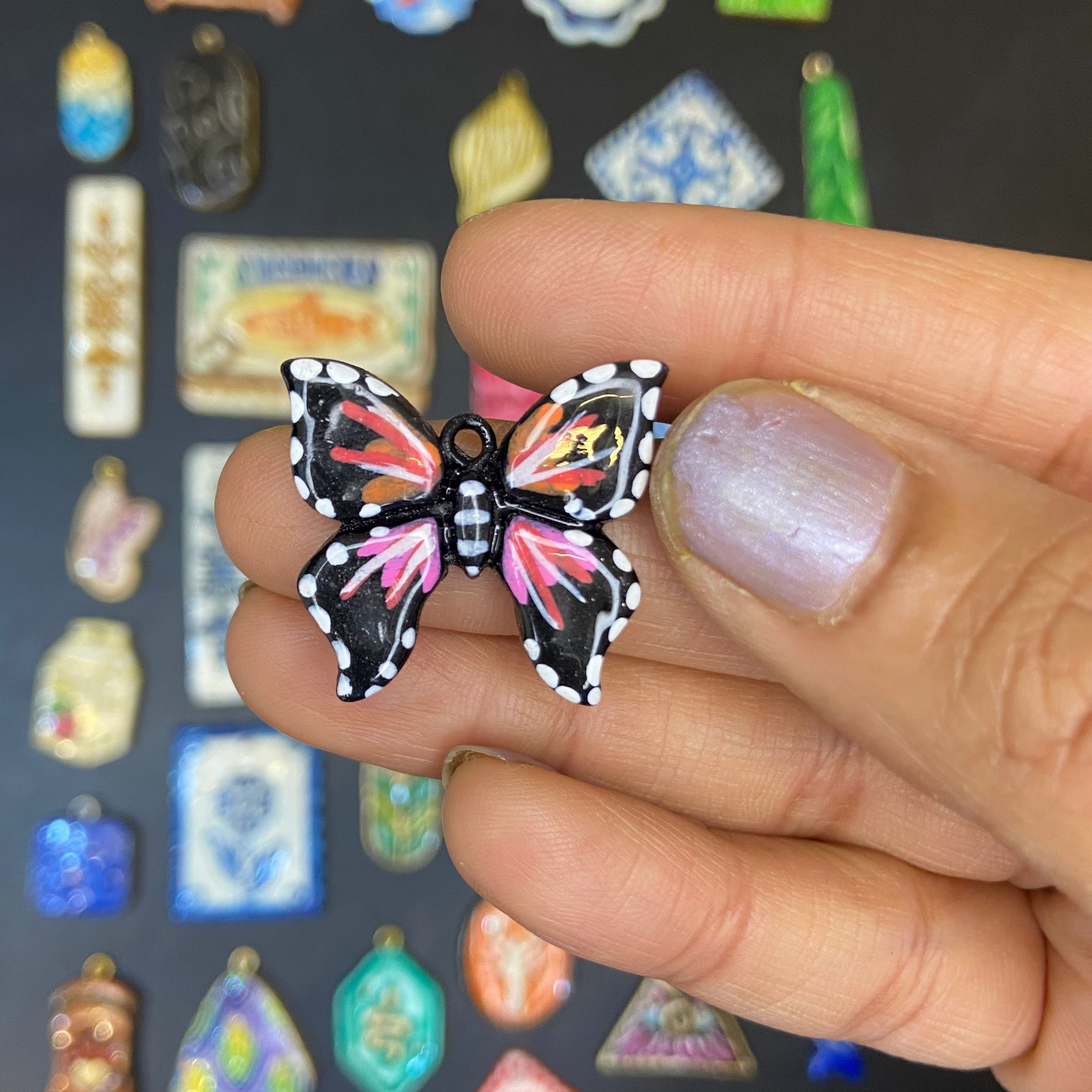 CN 07 - Butterly Hand Painted - Handmade Clay Charm - ClartStudios - Polymer clay Jewellery