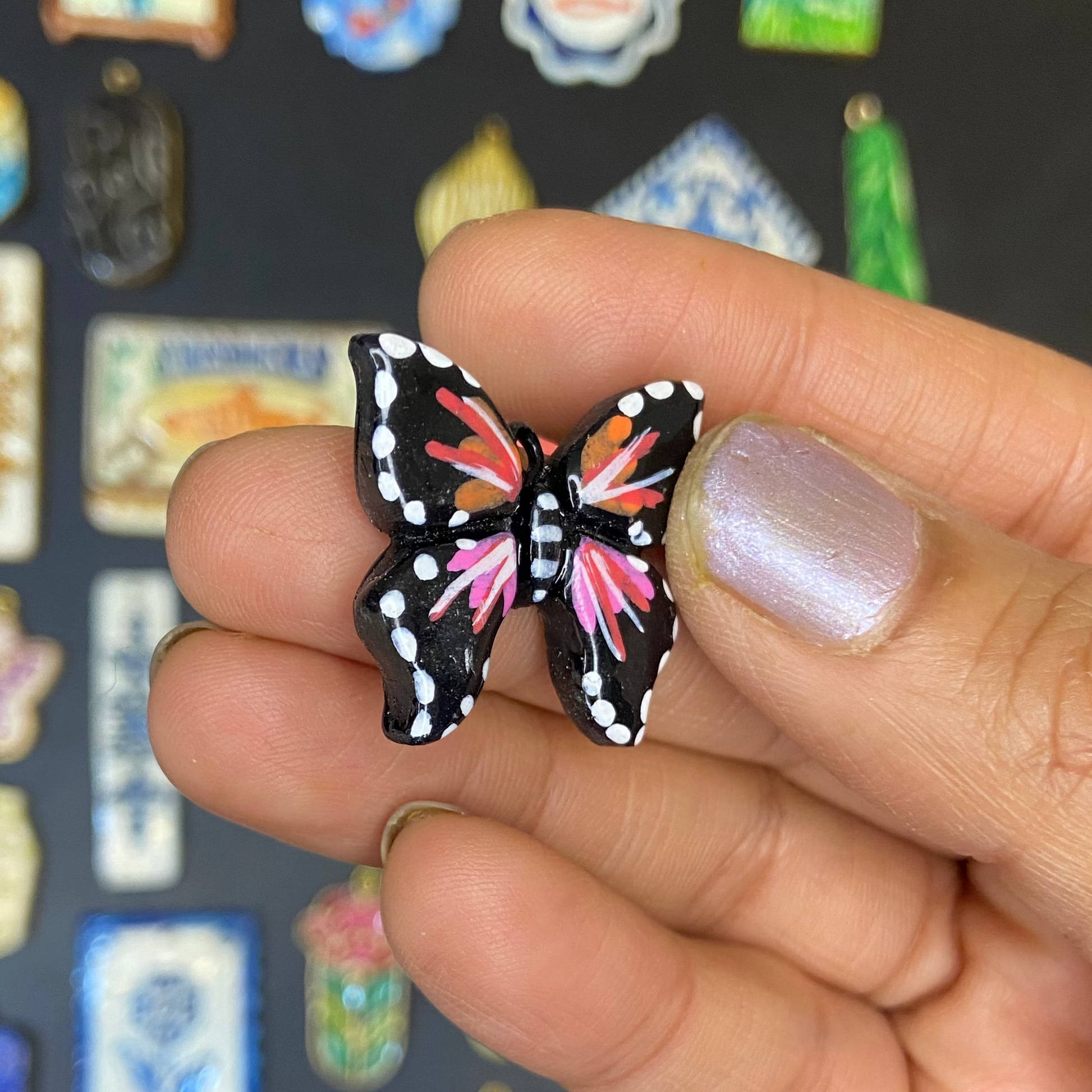 CN 07 - Butterly Hand Painted - Handmade Clay Charm - ClartStudios - Polymer clay Jewellery