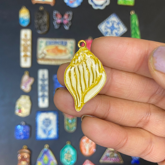 CN 08 - Shell Textured Hand Painted - Handmade Clay Charm - ClartStudios - Polymer clay Jewellery