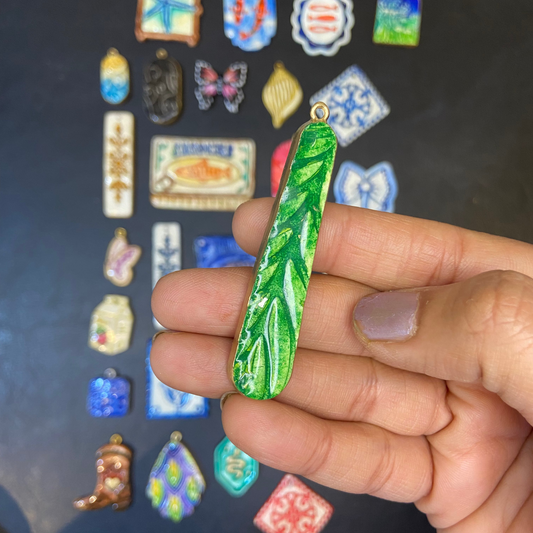 CN 17 - LeafTextured Dangle Hand Painted - Handmade Clay Charm - ClartStudios - Polymer clay Jewellery