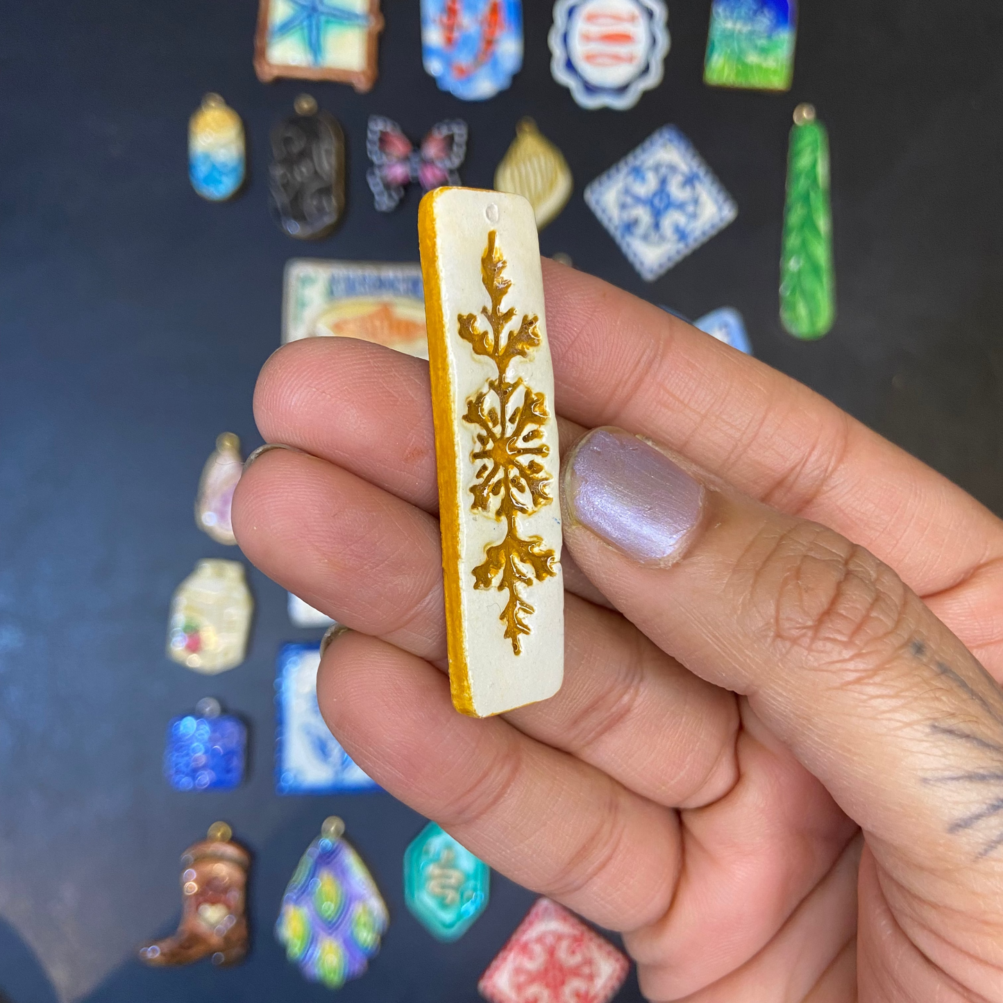 CN 19 - Classic Mustard Textured Hand Painted - Handmade Clay Charm - ClartStudios - Polymer clay Jewellery