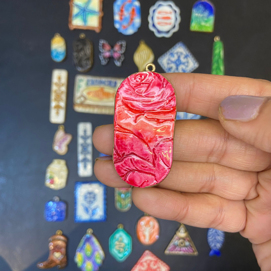 CN 21 - Rose Garden Nature Textured Hand Painted - Handmade Clay Charm - ClartStudios - Polymer clay Jewellery