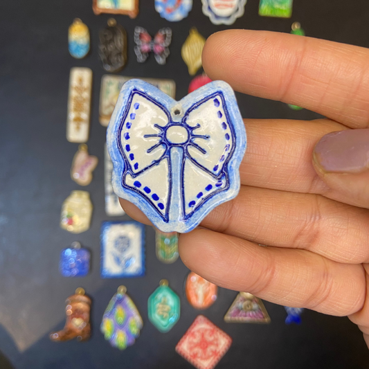 CN 31 - Bow Textured Hand Painted - Handmade Clay Charm - ClartStudios - Polymer clay Jewellery