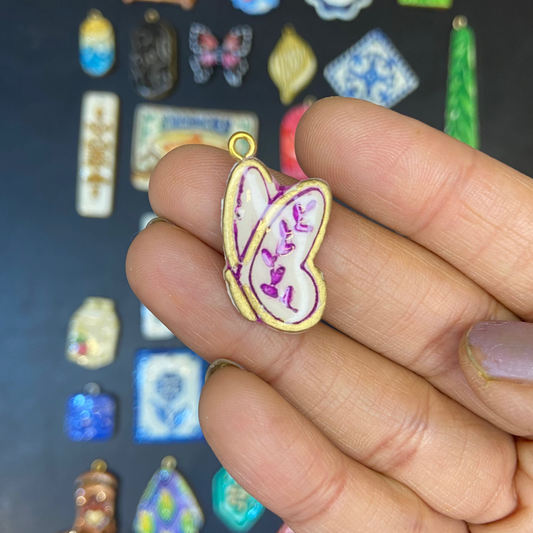 CN 14 - Butterfly Textured Hand Painted - Handmade Clay Charm - ClartStudios - Polymer clay Jewellery