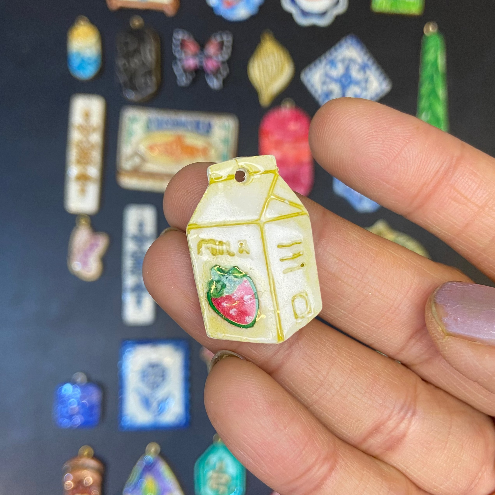 CN 15 - Strawberry Milkshake Textured Hand Painted - Handmade Clay Charm - ClartStudios - Polymer clay Jewellery