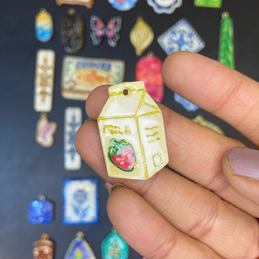 CN 15 - Strawberry Milkshake Textured Hand Painted - Handmade Clay Charm - ClartStudios - Polymer clay Jewellery