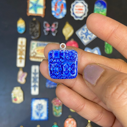 CN 16 - Mosaic Tile Textured Hand Painted - Handmade Clay Charm - ClartStudios - Polymer clay Jewellery