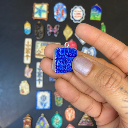 CN 16 - Mosaic Tile Textured Hand Painted - Handmade Clay Charm - ClartStudios - Polymer clay Jewellery