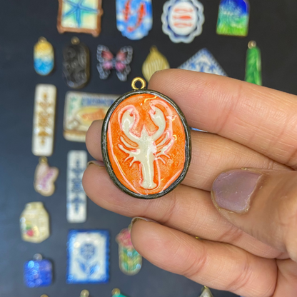 CN 28 - Scorpio Stamp Textured Hand Painted - Handmade Clay Charm - ClartStudios - Polymer clay Jewellery