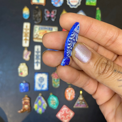 CN 29 - Fish Textured Hand Painted - Handmade Clay Charm - ClartStudios - Polymer clay Jewellery