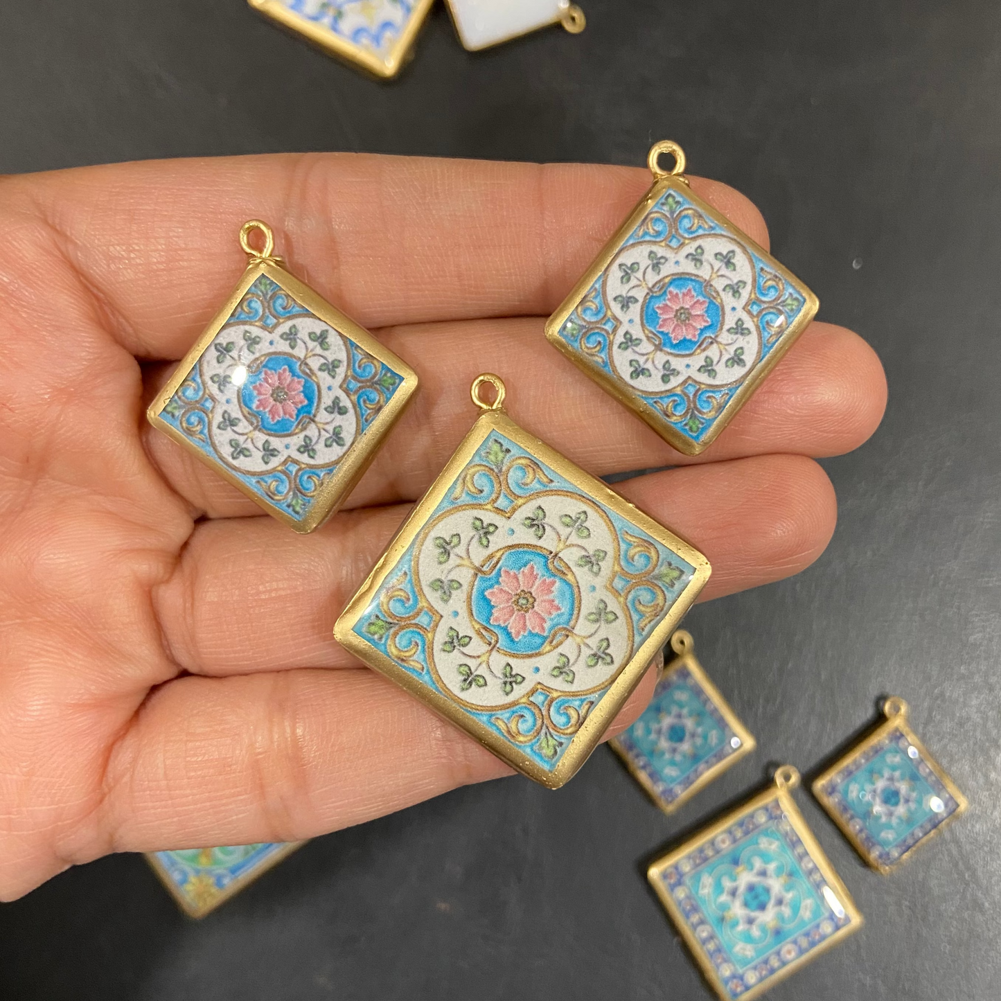 Pack of 3 - Tile Shape Designs - Resin Base Earring Charms Pendant (RU144 - RU147)(4-5 day Dispatch) - ClartStudios - Polymer clay Jewellery