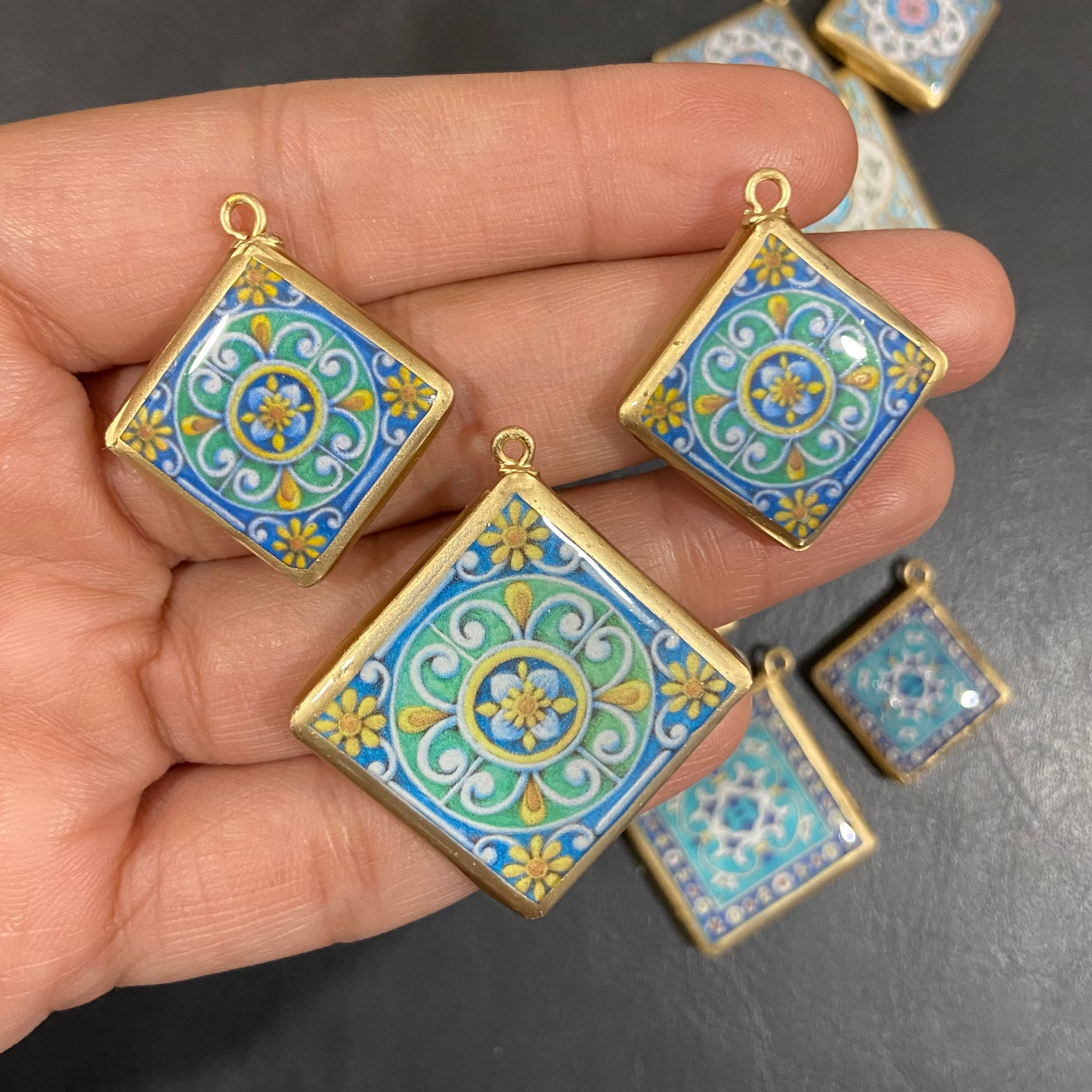 Pack of 3 - Tile Shape Designs - Resin Base Earring Charms Pendant (RU144 - RU147)(4-5 day Dispatch) - ClartStudios - Polymer clay Jewellery