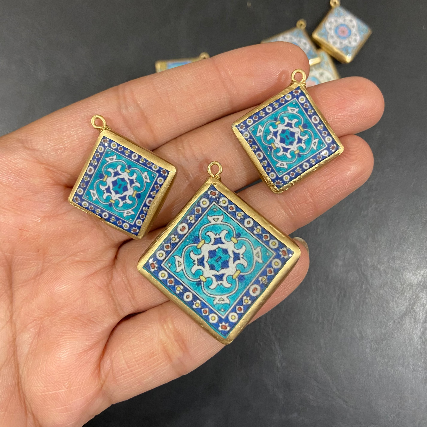 Pack of 3 - Tile Shape Designs - Resin Base Earring Charms Pendant (RU144 - RU147)(4-5 day Dispatch) - ClartStudios - Polymer clay Jewellery