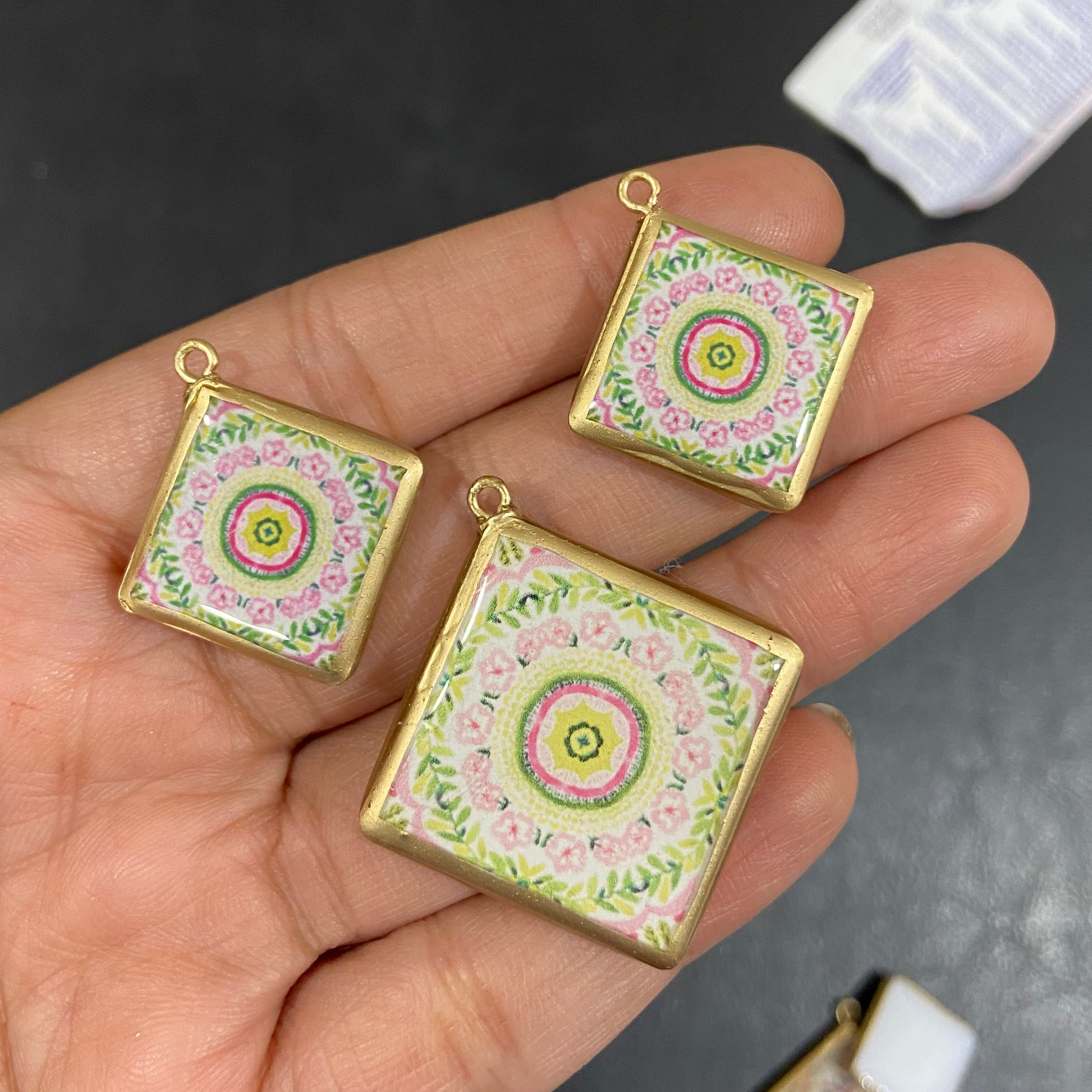 Pack of 3 - Tile Shape Designs - Resin Base Earring Charms Pendant (RU148 - RU151)(4-5 day Dispatch) - ClartStudios - Polymer clay Jewellery