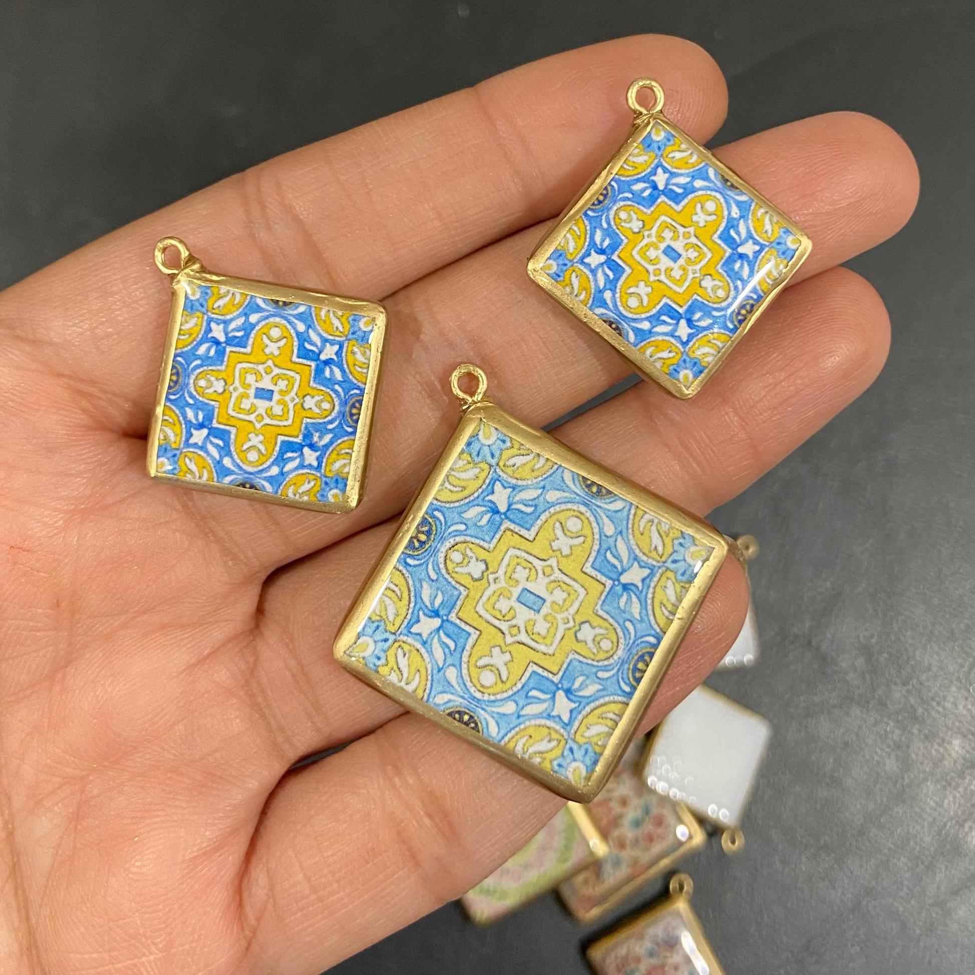 Pack of 3 - Tile Shape Designs - Resin Base Earring Charms Pendant (RU148 - RU151)(4-5 day Dispatch) - ClartStudios - Polymer clay Jewellery