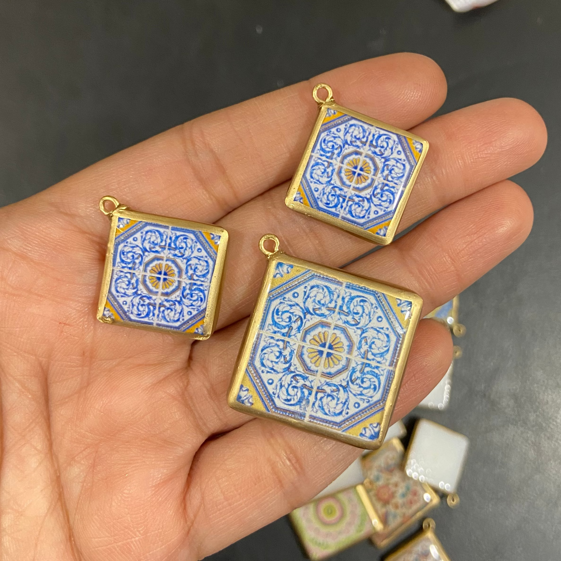 Pack of 3 - Tile Shape Designs - Resin Base Earring Charms Pendant (RU148 - RU151)(4-5 day Dispatch) - ClartStudios - Polymer clay Jewellery