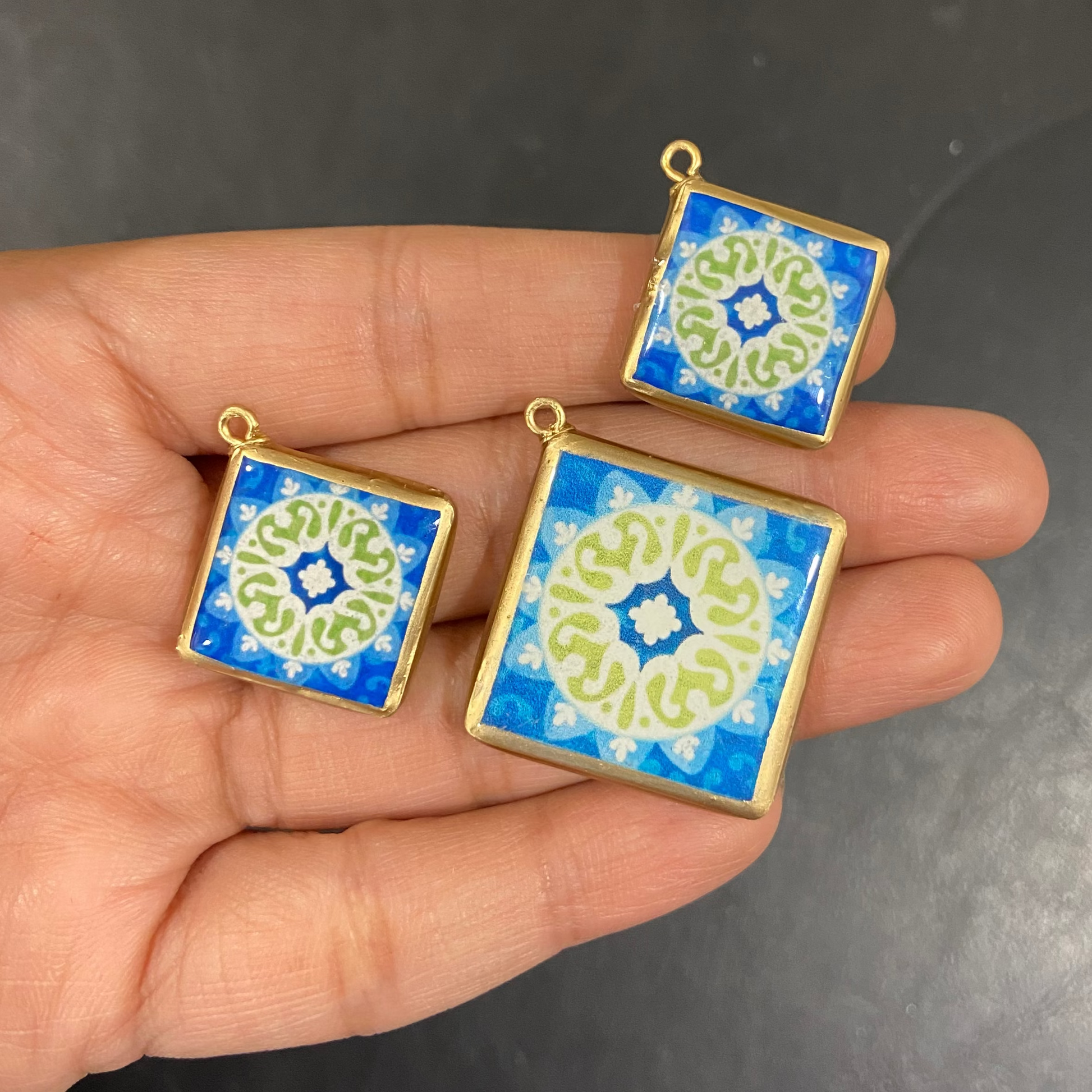 Pack of 3 - Tile Shape Designs - Resin Base Earring Charms Pendant (RU136 - RU139)(4-5 day Dispatch) - ClartStudios - Polymer clay Jewellery