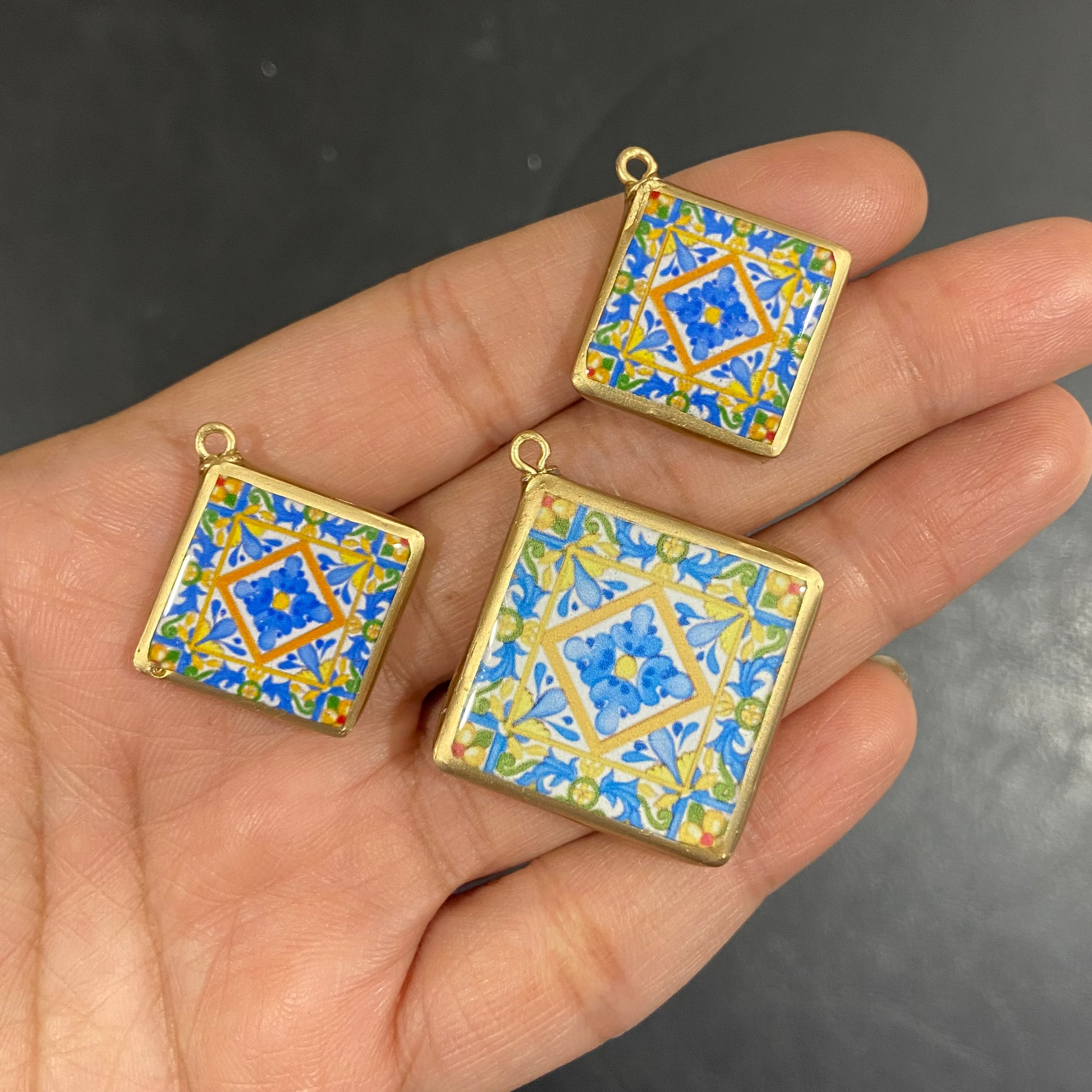 Pack of 3 - Tile Shape Designs - Resin Base Earring Charms Pendant (RU136 - RU139)(4-5 day Dispatch) - ClartStudios - Polymer clay Jewellery