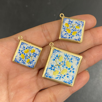Pack of 3 - Tile Shape Designs - Resin Base Earring Charms Pendant (RU136 - RU139)(4-5 day Dispatch) - ClartStudios - Polymer clay Jewellery