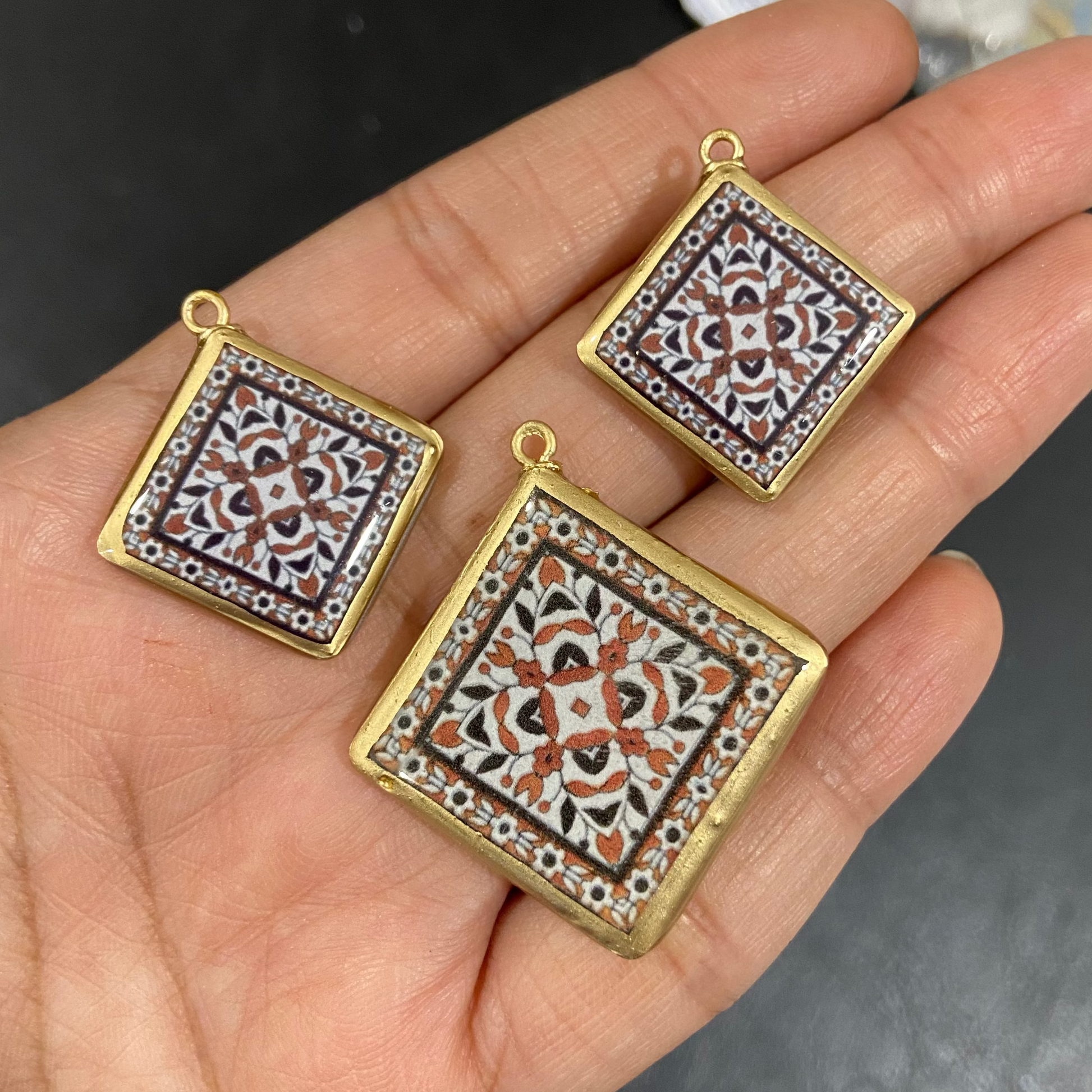 Pack of 3 - Tile Shape Designs - Resin Base Earring Charms Pendant (RU132 - RU135)(4-5 day Dispatch) - ClartStudios - Polymer clay Jewellery