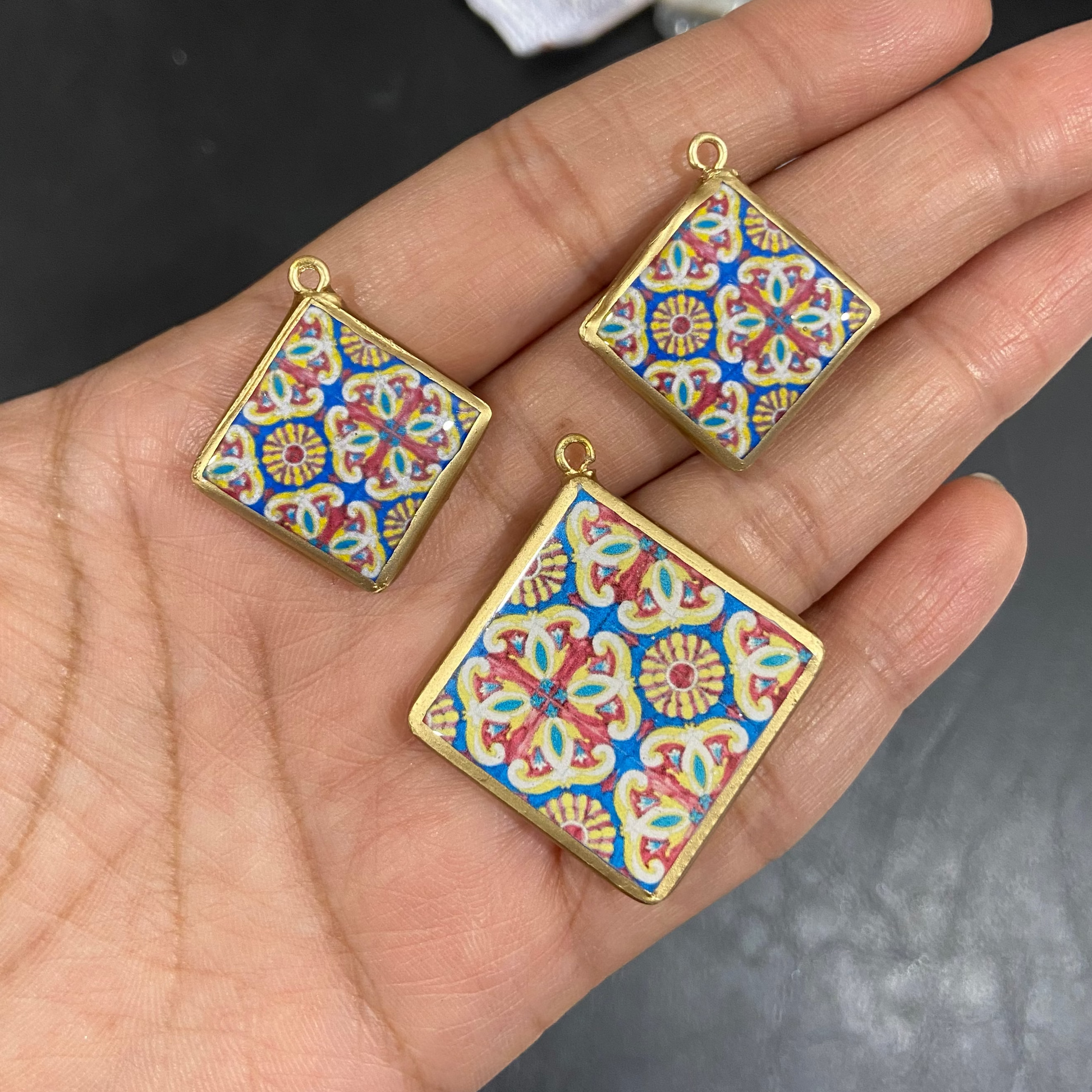 Pack of 3 - Tile Shape Designs - Resin Base Earring Charms Pendant (RU132 - RU135)(4-5 day Dispatch) - ClartStudios - Polymer clay Jewellery