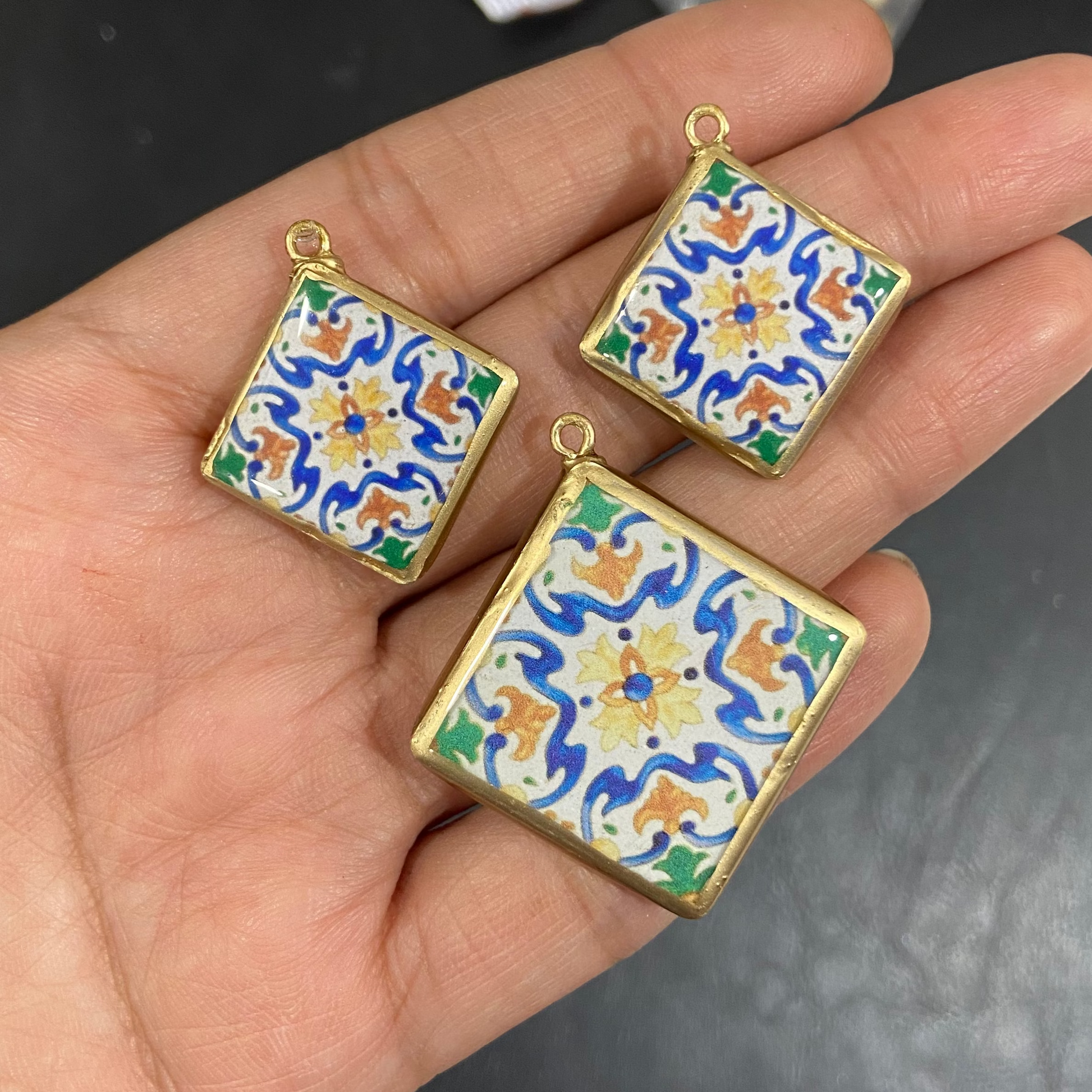 Pack of 3 - Tile Shape Designs - Resin Base Earring Charms Pendant (RU132 - RU135)(4-5 day Dispatch) - ClartStudios - Polymer clay Jewellery