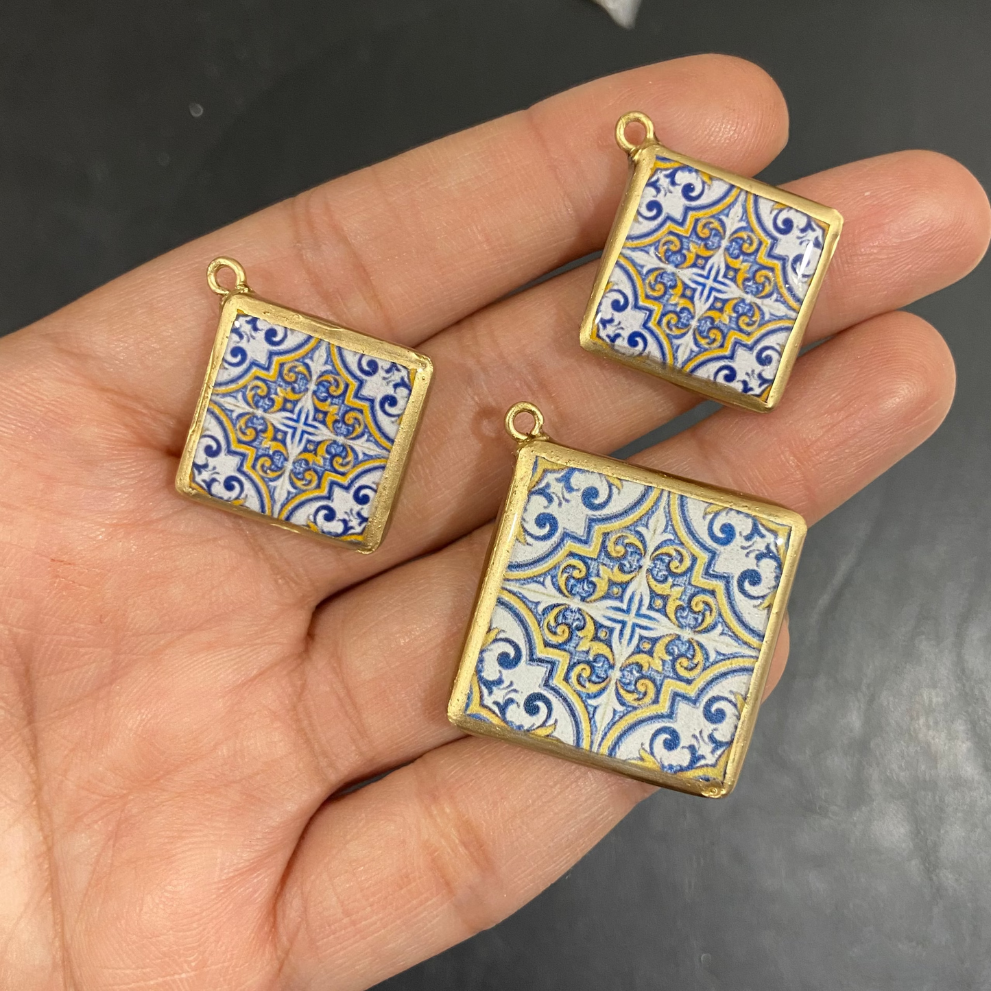 Pack of 3 - Tile Shape Designs - Resin Base Earring Charms Pendant (RU132 - RU135)(4-5 day Dispatch) - ClartStudios - Polymer clay Jewellery