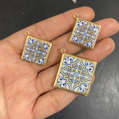 Pack of 3 - Tile Shape Designs - Resin Base Earring Charms Pendant (RU132 - RU135)(4-5 day Dispatch) - ClartStudios - Polymer clay Jewellery