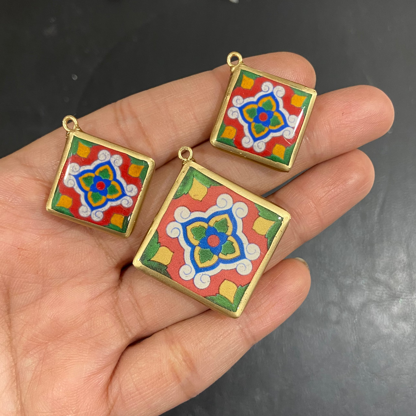 Pack of 3 - Tile Shape Designs - Resin Base Earring Charms Pendant (RU128 - RU131)(4-5 day Dispatch) - ClartStudios - Polymer clay Jewellery