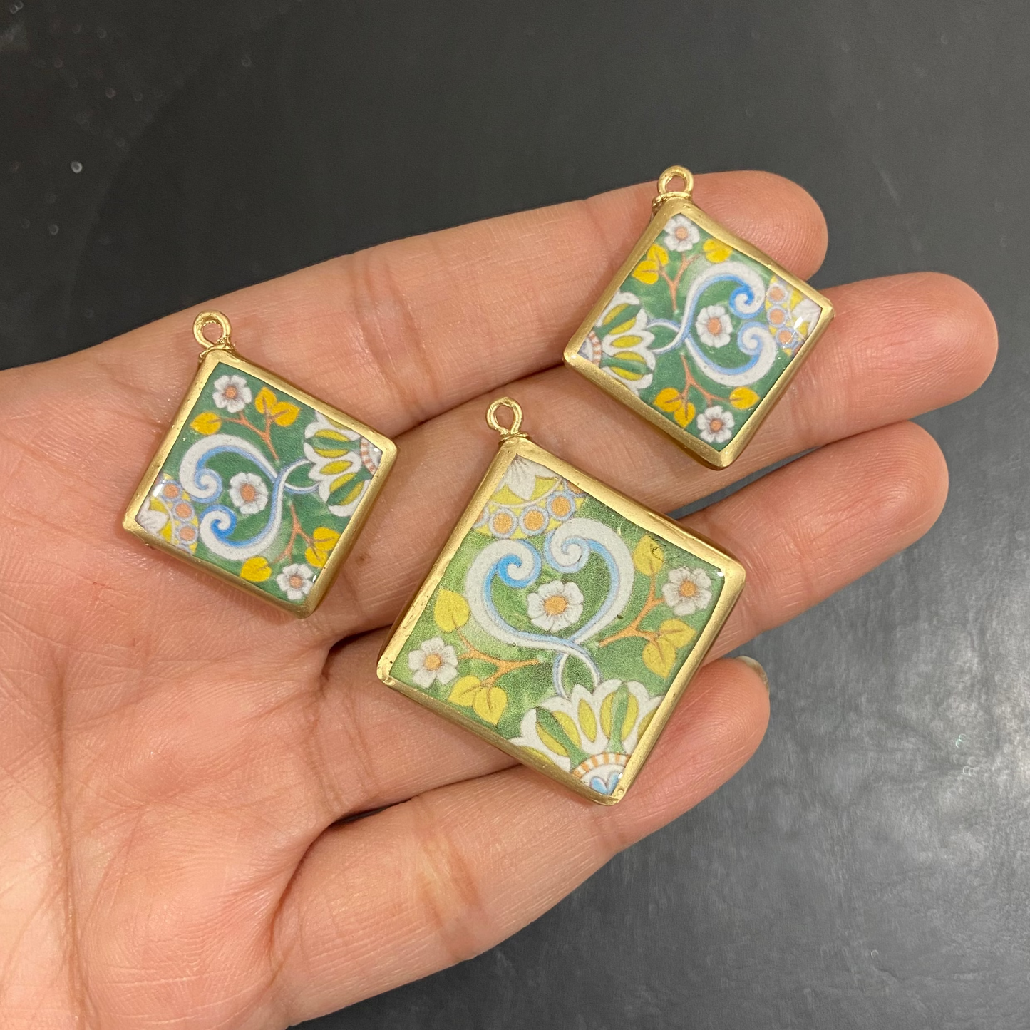 Pack of 3 - Tile Shape Designs - Resin Base Earring Charms Pendant (RU128 - RU131)(4-5 day Dispatch) - ClartStudios - Polymer clay Jewellery