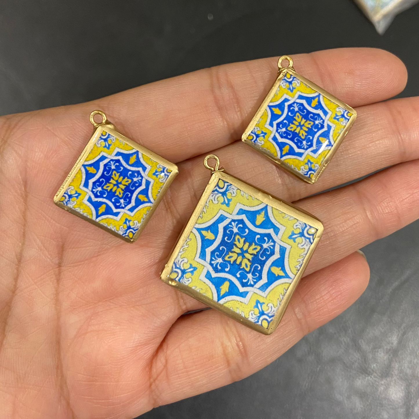 Pack of 3 - Tile Shape Designs - Resin Base Earring Charms Pendant (RU140 - RU143)(4-5 day Dispatch) - ClartStudios - Polymer clay Jewellery
