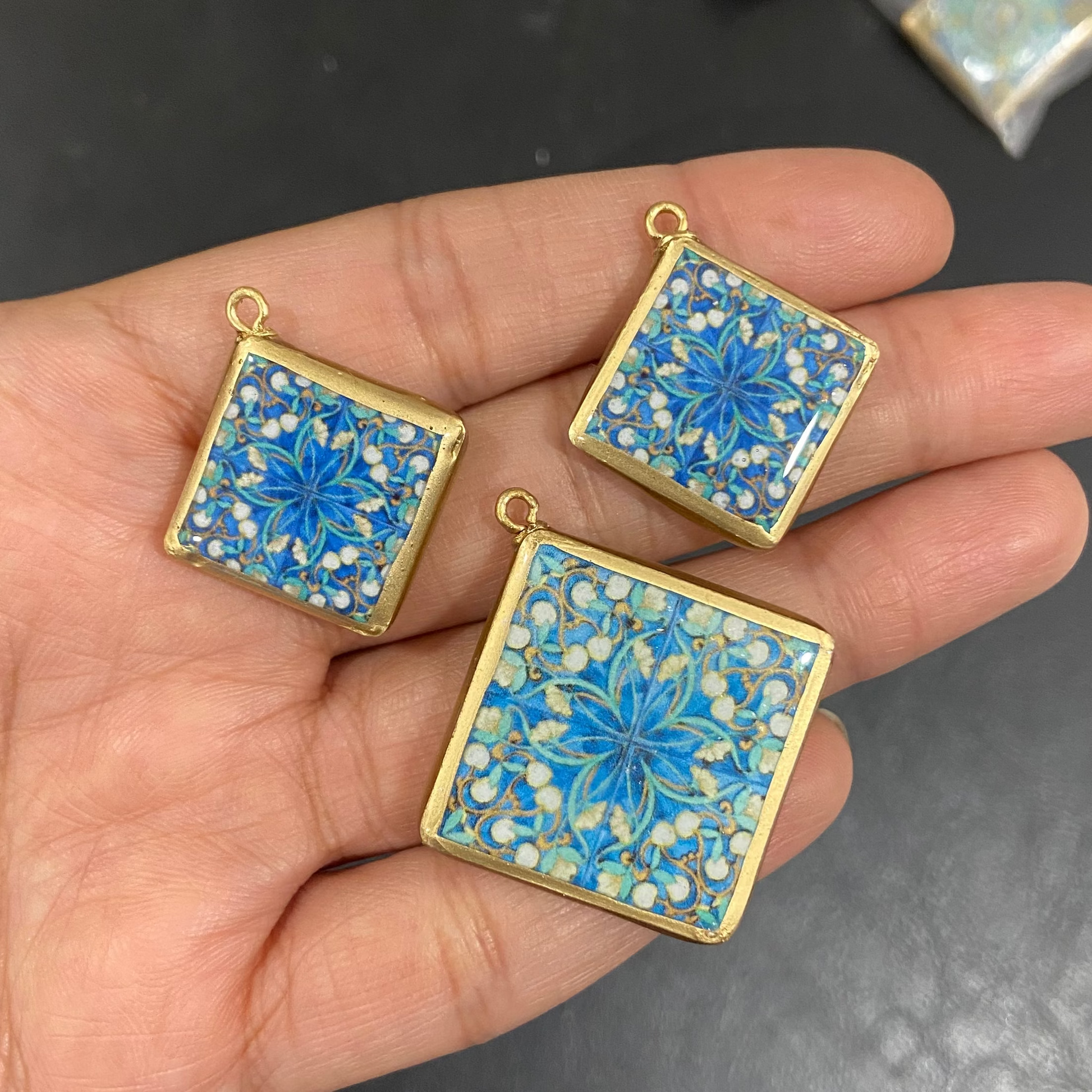 Pack of 3 - Tile Shape Designs - Resin Base Earring Charms Pendant (RU140 - RU143)(4-5 day Dispatch) - ClartStudios - Polymer clay Jewellery