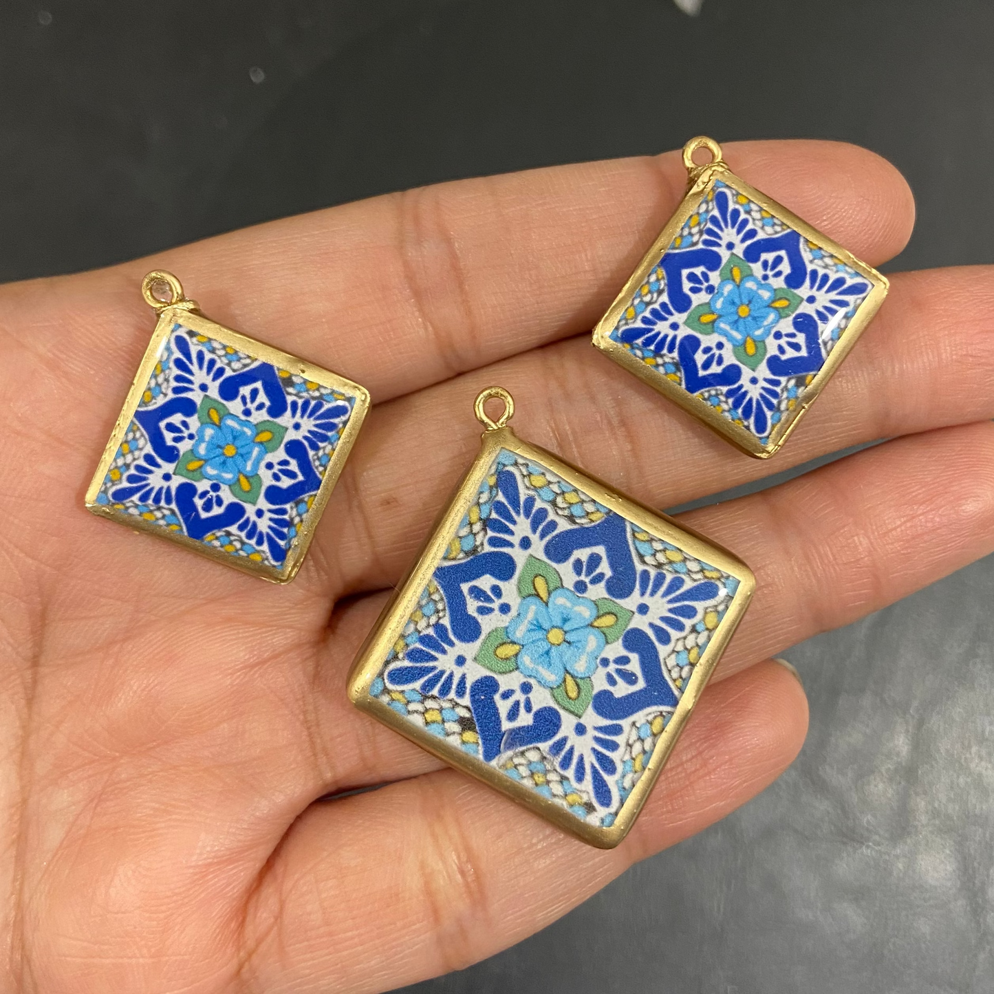 Pack of 3 - Tile Shape Designs - Resin Base Earring Charms Pendant (RU140 - RU143)(4-5 day Dispatch) - ClartStudios - Polymer clay Jewellery
