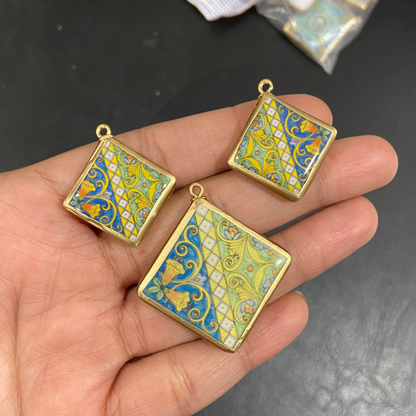 Pack of 3 - Tile Shape Designs - Resin Base Earring Charms Pendant (RU140 - RU143)(4-5 day Dispatch) - ClartStudios - Polymer clay Jewellery