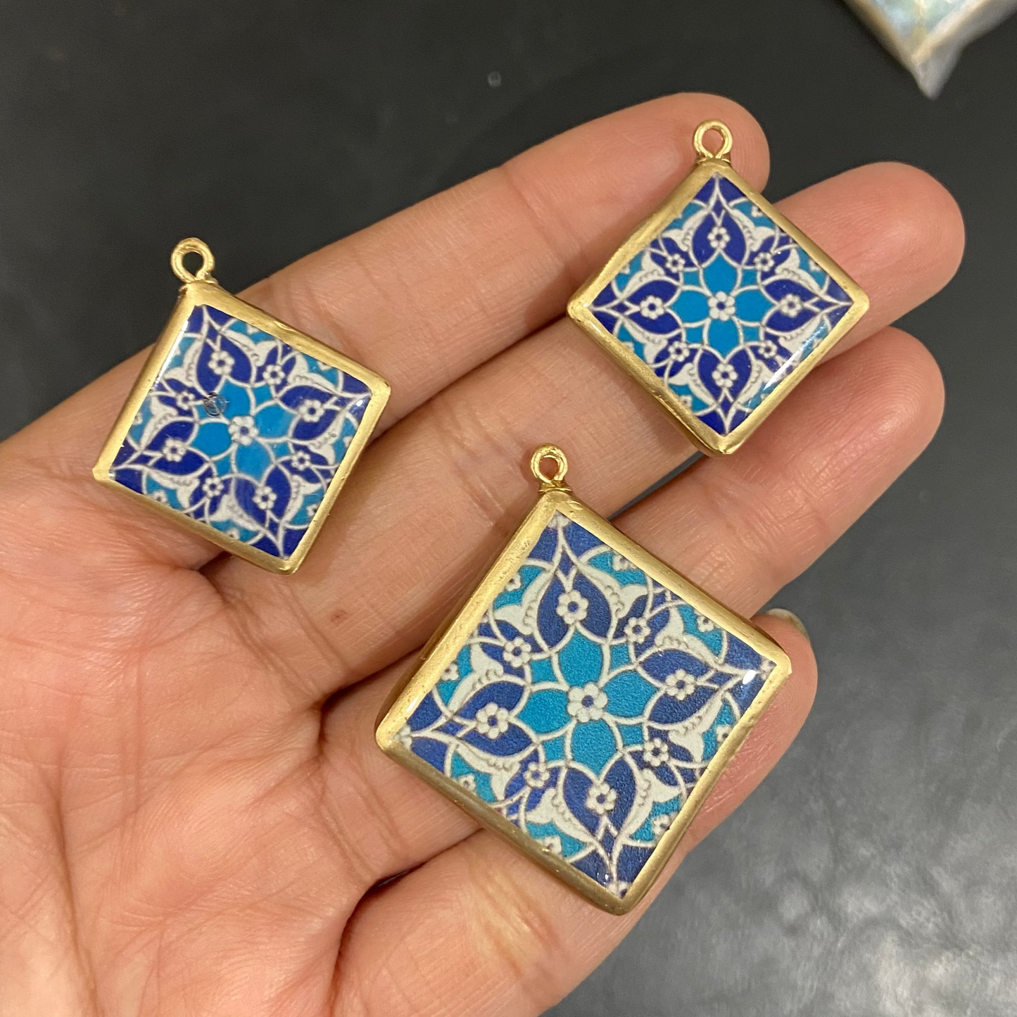 Pack of 3 - Tile Shape Designs - Resin Base Earring Charms Pendant (RU124 - RU127)(4-5 day Dispatch) - ClartStudios - Polymer clay Jewellery