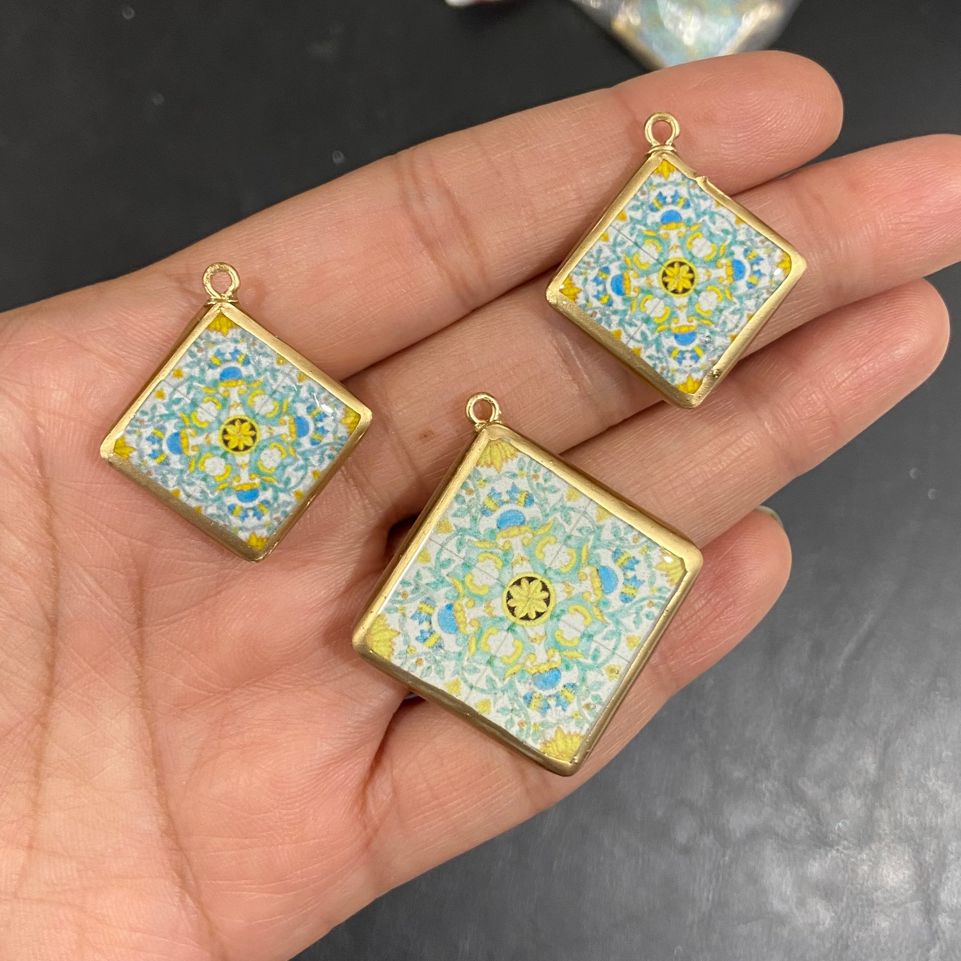 Pack of 3 - Tile Shape Designs - Resin Base Earring Charms Pendant (RU124 - RU127)(4-5 day Dispatch) - ClartStudios - Polymer clay Jewellery