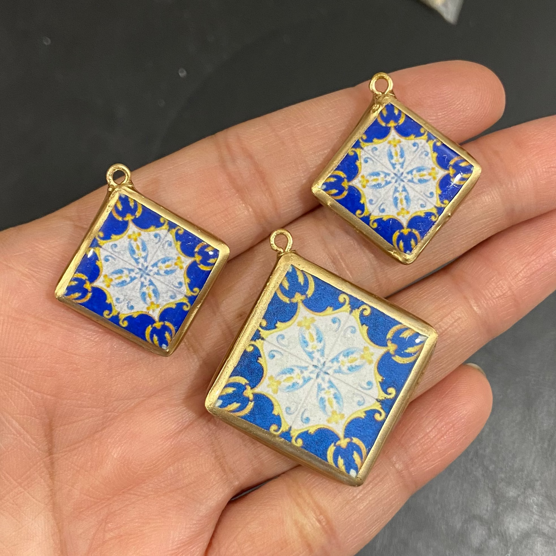 Pack of 3 - Tile Shape Designs - Resin Base Earring Charms Pendant (RU124 - RU127)(4-5 day Dispatch) - ClartStudios - Polymer clay Jewellery